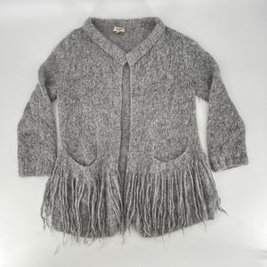 Augden New York Alpaca Fringe Knit Throw Cardigan Boho Sweater Grey Pocket Small